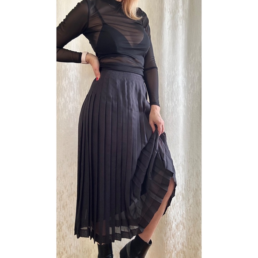 Vintage Black tiny polka dots pleated A-Line Skirt